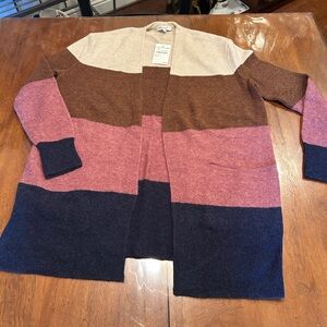 Cream and Brown Colorblock Cardigan Sweater